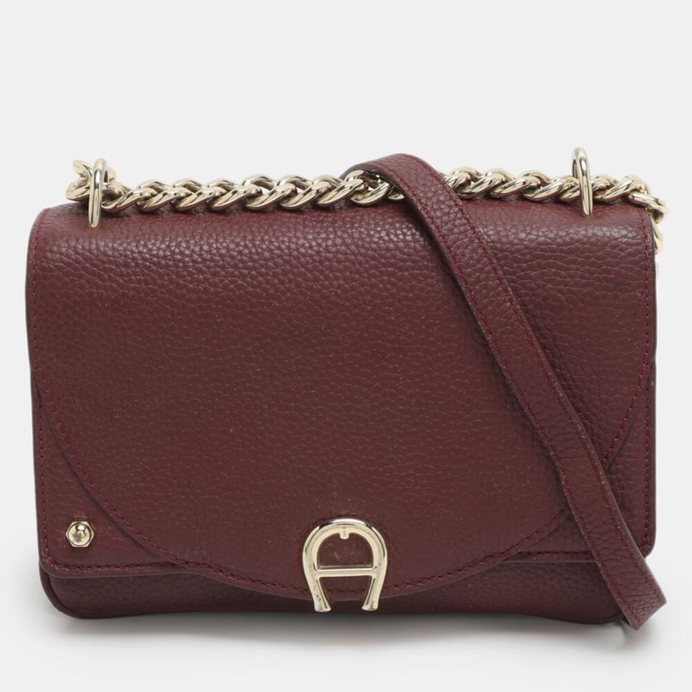 Aigner Diadora Mini Burgundy Leather Crossbody Bag
